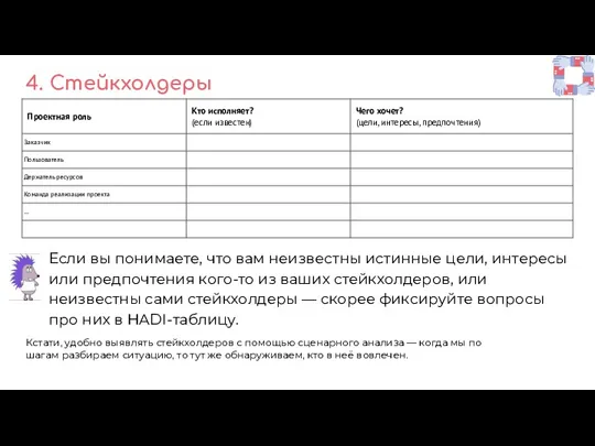 4. Стейкхолдеры Если вы понимаете, что вам неизвестны истинные цели,