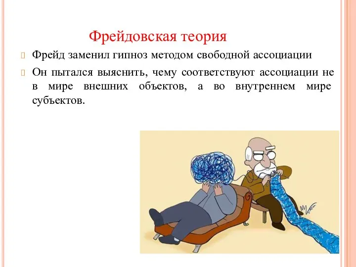 Фрейд заменил гипноз методом свободной ассоциации Он пытался выяснить, чему