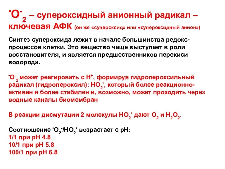 •О-2 – супероксидный анионный радикал – ключевая АФК (он же «супероксид» или «супероксидный