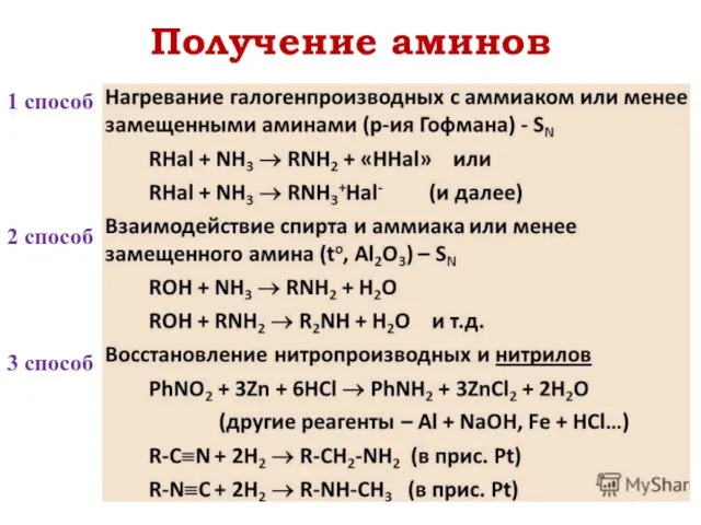 Получение аминов 1 способ 2 способ 3 способ