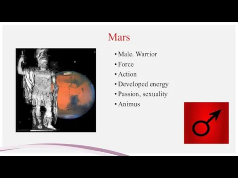 Mars Male. Warrior Force Action Developed energy Passion, sexuality Animus