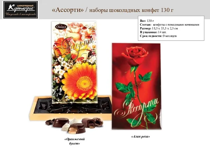 «Ассорти» / наборы шоколадных конфет 130 г Вес: 130 г