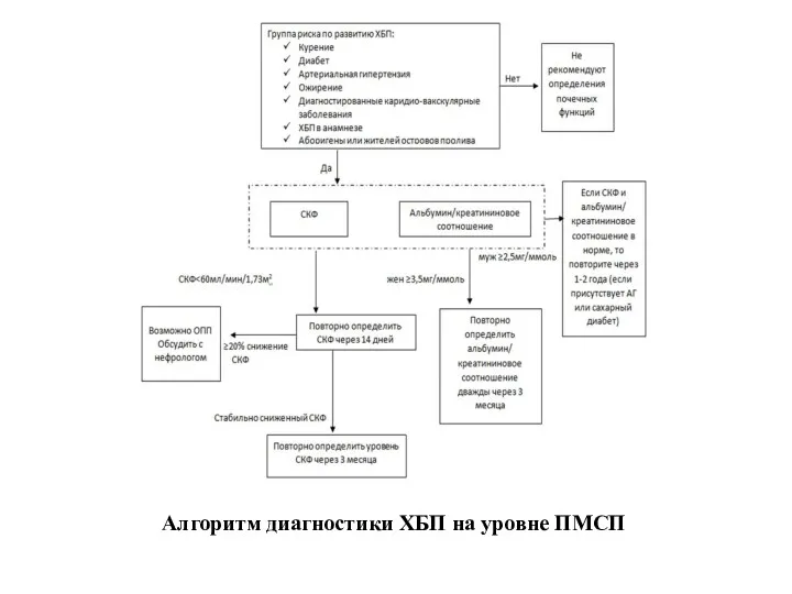 Алгоритм диагностики ХБП на уровне ПМСП