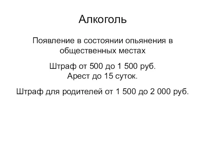 Алкоголь Появление в состоянии опьянения в общественных местах Штраф от