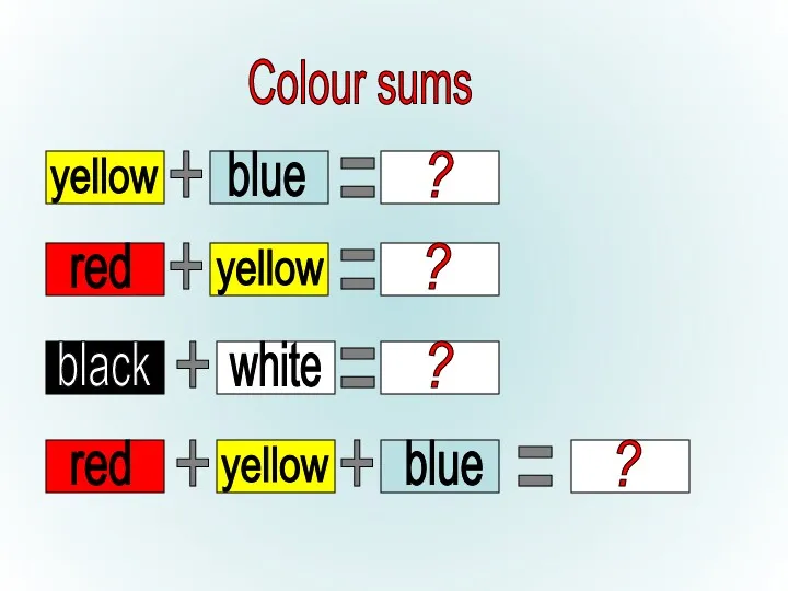 Colour sums + + + + + = = =