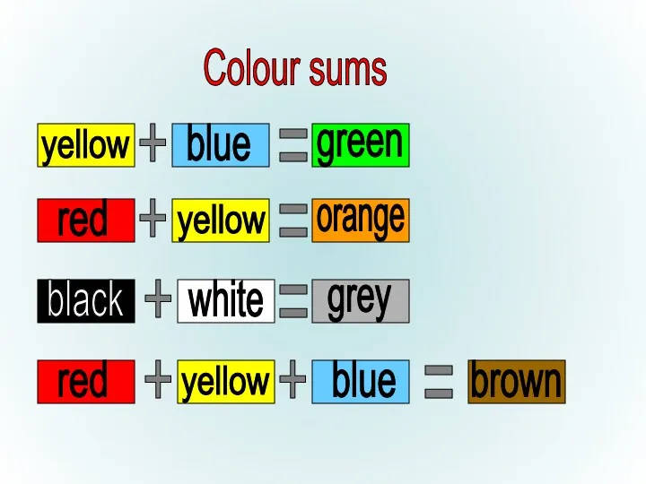 Colour sums + + + + + = = = =