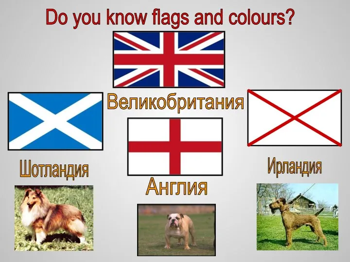 Do you know flags and colours? Шотландия Англия Ирландия Великобритания
