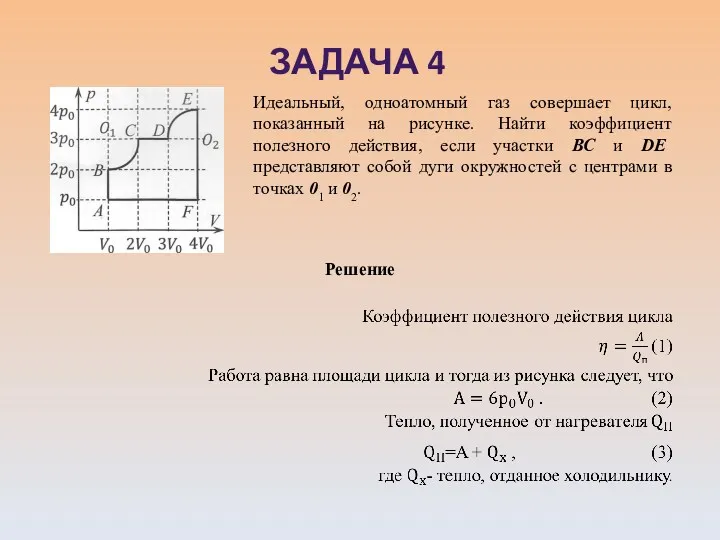 ЗАДАЧА 4 Идеальный, одноатомный газ совершает цикл, показанный на рисунке.