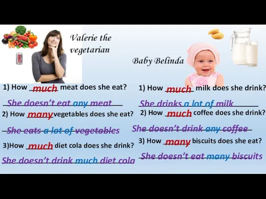 Valerie the vegetarian Baby Belinda 1) How _______ meat does