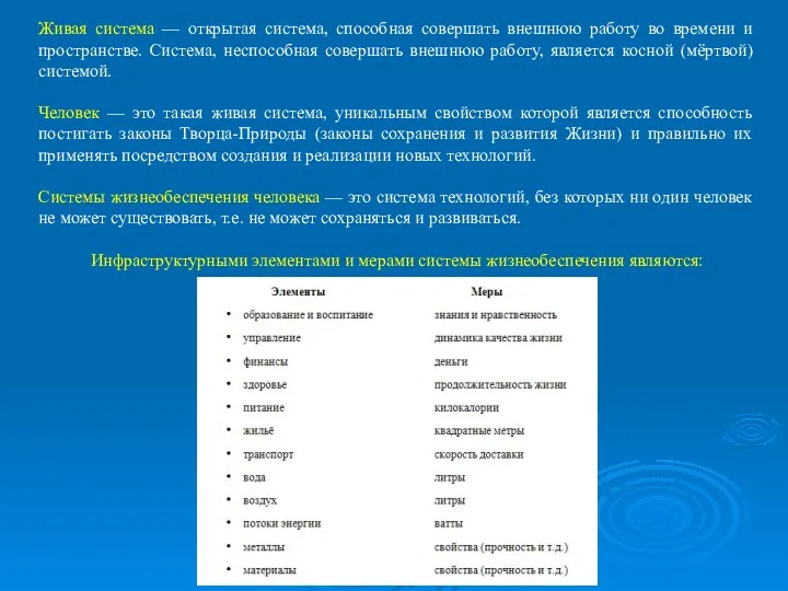 Живая система — открытая система, способная совершать внешнюю работу во