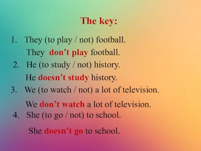 They (to play / not) football. 2. He (to study