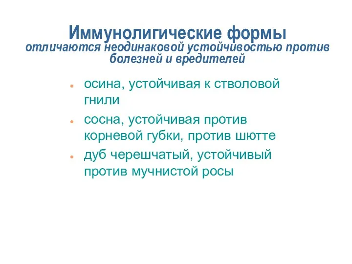 Иммунолигические формы отличаются неодинаковой устойчивостью против болезней и вредителей осина, устойчивая к стволовой