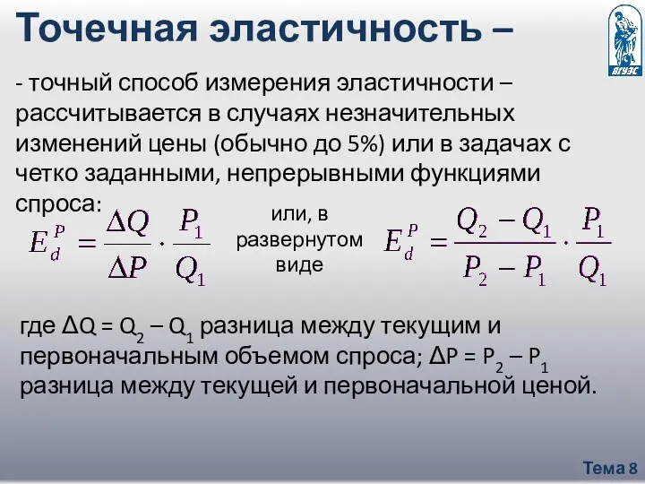 Тема 8 Точечная эластичность – - точный способ измерения эластичности