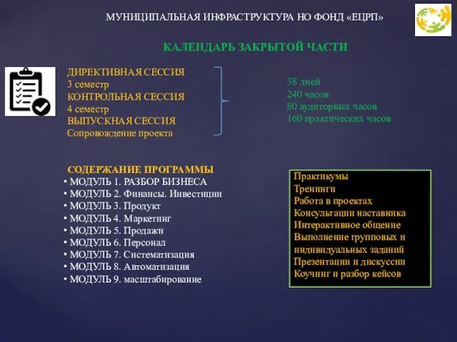 МУНИЦИПАЛЬНАЯ ИНФРАСТРУКТУРА НО ФОНД «ЕЦРП» КАЛЕНДАРЬ ЗАКРЫТОЙ ЧАСТИ ДИРЕКТИВНАЯ СЕССИЯ