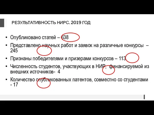 Опубликовано статей – 638 Представлено научных работ и заявок на