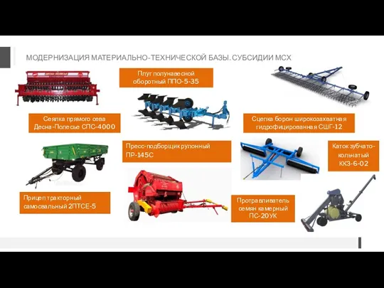 МОДЕРНИЗАЦИЯ МАТЕРИАЛЬНО-ТЕХНИЧЕСКОЙ БАЗЫ. СУБСИДИИ МСХ Сеялка прямого сева Десна-Полесье СПС-4000