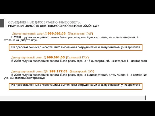 Диссертационный совет Д 999.092.03 (Ульяновский ГАУ) В 2020 году на