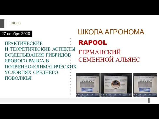 ШКОЛЫ 27 ноября 2020 ПРАКТИЧЕСКИЕ И ТЕОРЕТИЧЕСКИЕ АСПЕКТЫ ВОЗДЕЛЫВАНИЯ ГИБРИДОВ