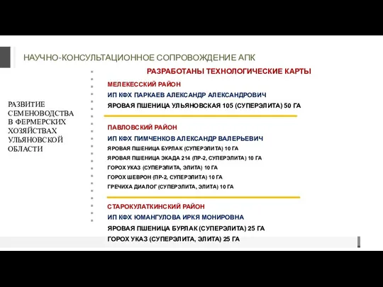 НАУЧНО-КОНСУЛЬТАЦИОННОЕ СОПРОВОЖДЕНИЕ АПК РАЗВИТИЕ СЕМЕНОВОДСТВА В ФЕРМЕРСКИХ ХОЗЯЙСТВАХ УЛЬЯНОВСКОЙ ОБЛАСТИ