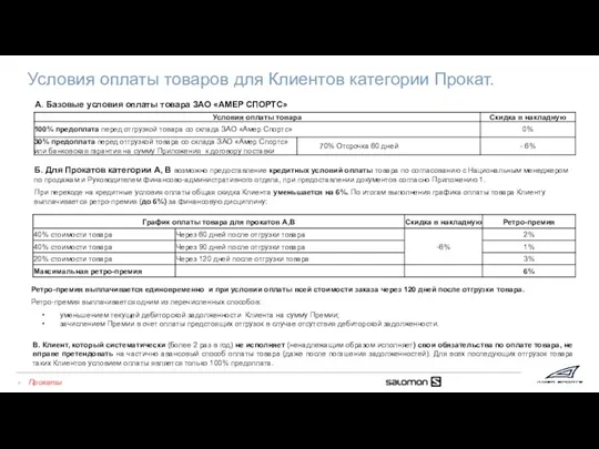 Условия оплаты товаров для Клиентов категории Прокат. Б. Для Прокатов