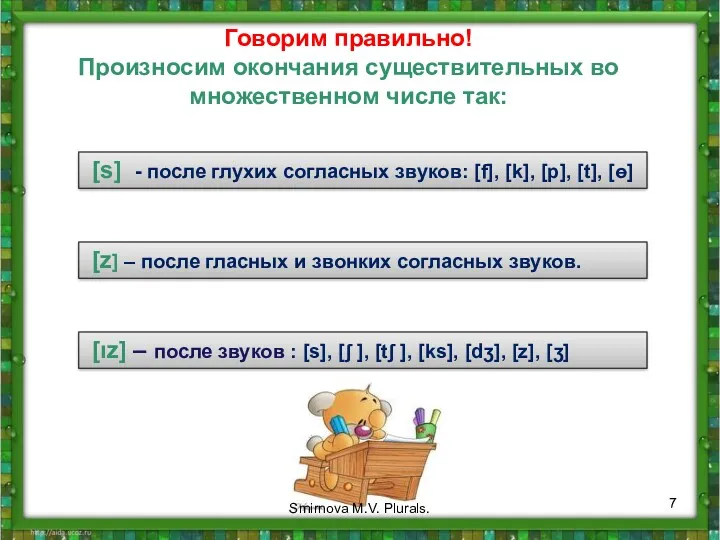 Говорим правильно! Произносим окончания существительных во множественном числе так: [s]