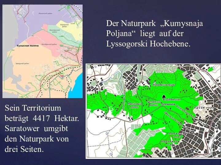 Der Naturpark „Kumysnaja Poljana“ liegt auf der Lyssogorski Hochebene. Sein