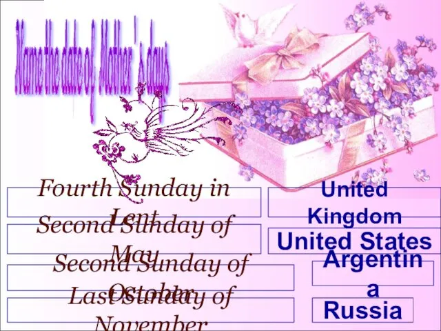 Name the date of Mother's days United Kingdom Fourth Sunday