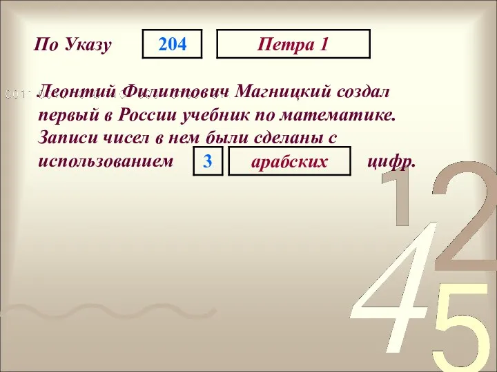 По Указу Леонтий Филиппович Магницкий создал первый в России учебник по математике. Записи