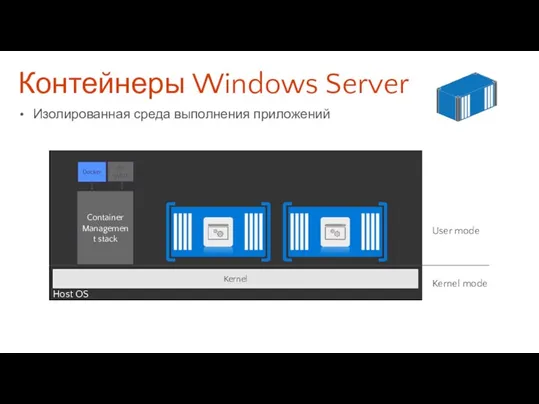 Kernel Контейнеры Windows Server Изолированная среда выполнения приложений User mode