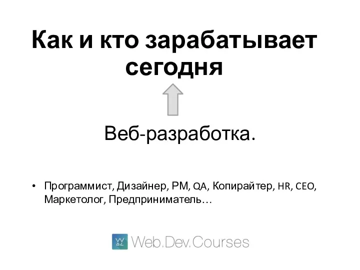 Как и кто зарабатывает сегодня Программист, Дизайнер, РМ, QA, Копирайтер, HR, CEO, Маркетолог, Предприниматель… Веб-разработка.