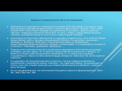 Выводы по практической части исследования Препараты Силденафила, имеющиеся на рынке