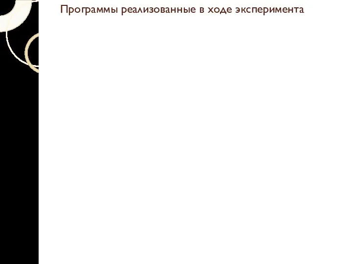 Программы реализованные в ходе эксперимента