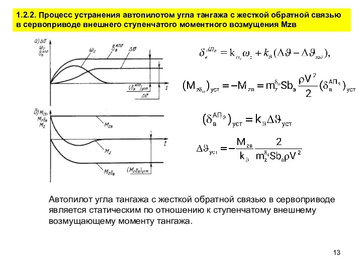 1.2.2. Процесс устранения автопилотом угла тангажа с жесткой обратной связью в сервоприводе внешнего