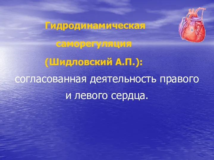 Гидродинамическая саморегуляция (Шидловский А.П.): согласованная деятельность правого и левого сердца.