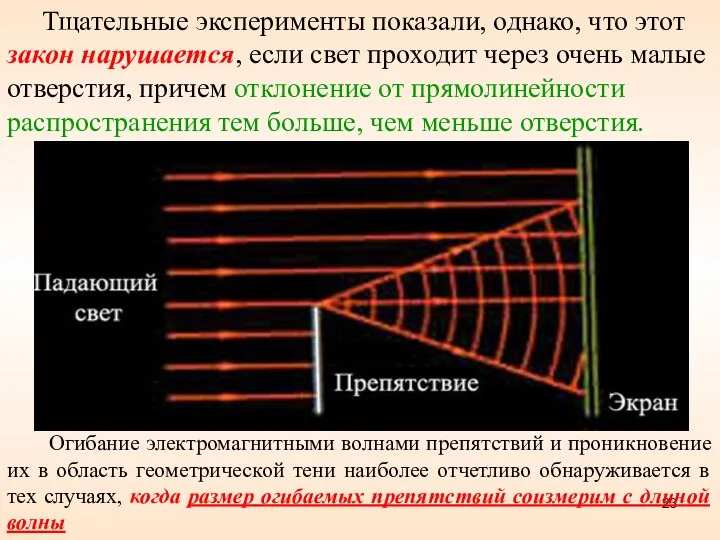 Огибание электромагнитными волнами препятствий и проникновение их в область геометрической