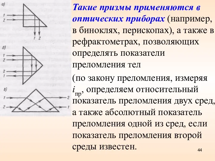 Такие призмы применяются в оптических приборах (например, в биноклях, перископах),