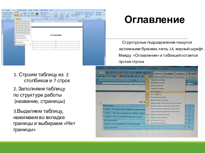 Структурные подразделения пишутся заглавными буквами, кегль 14, жирный шрифт. Между