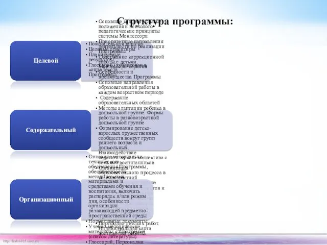 Целевой Пояснительная записка Целевые ориентиры Планируемые результаты Глоссарий (дублирован в