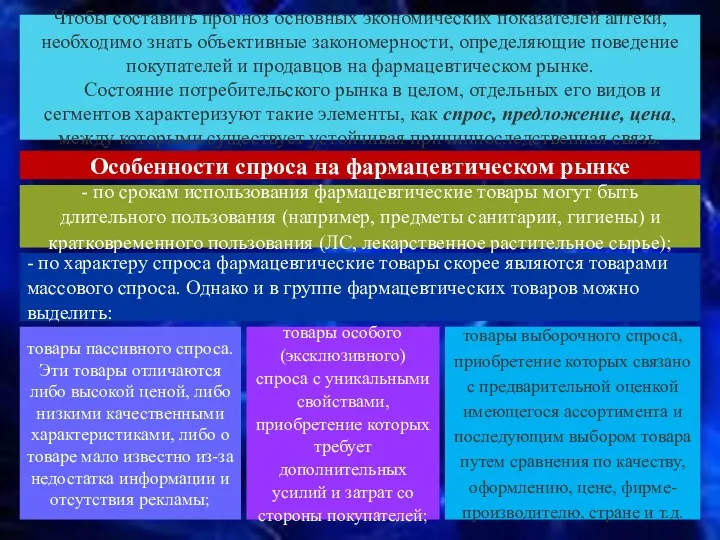 Чтобы составить прогноз основных экономических показателей аптеки, необходимо знать объективные