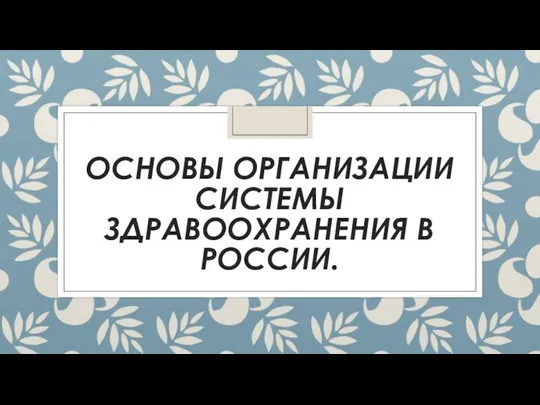 ОСНОВЫ ОРГАНИЗАЦИИ СИСТЕМЫ ЗДРАВООХРАНЕНИЯ В РОССИИ.