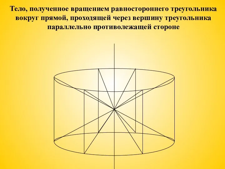 Тело, полученное вращением равностороннего треугольника вокруг прямой, проходящей через вершину треугольника параллельно противолежащей стороне