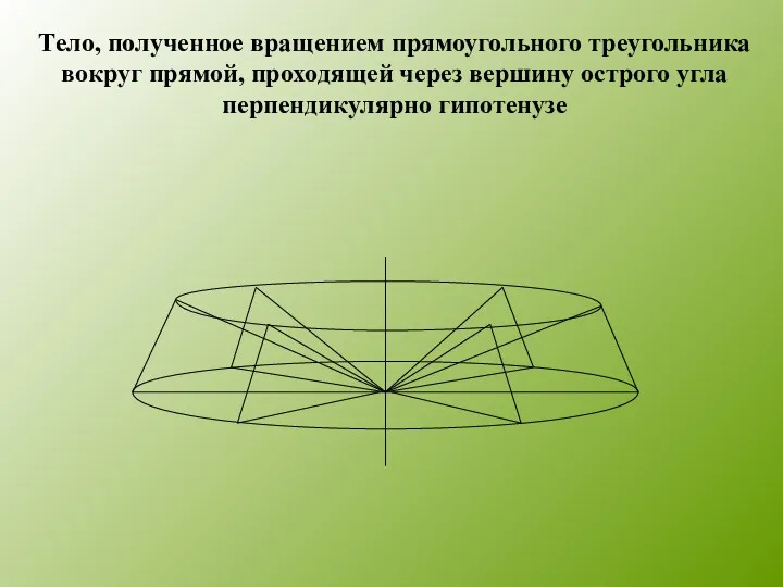 Тело, полученное вращением прямоугольного треугольника вокруг прямой, проходящей через вершину острого угла перпендикулярно гипотенузе