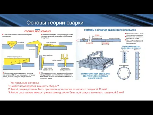 Основы теории сварки Контрольные вопросы: Чем контролируется точность сборки? Какой