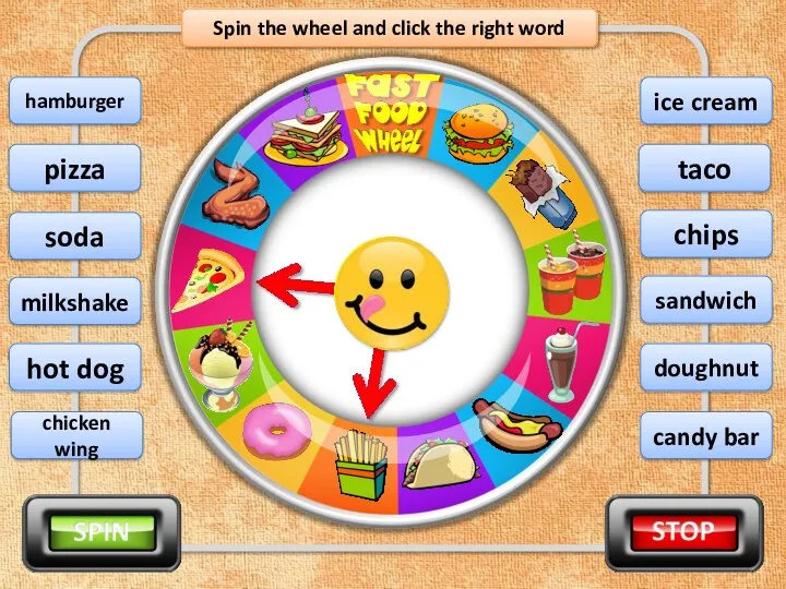 Spin the wheel and click the right word pizza chips