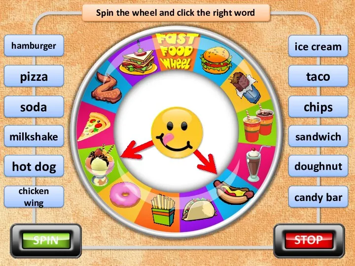 Spin the wheel and click the right word ice cream