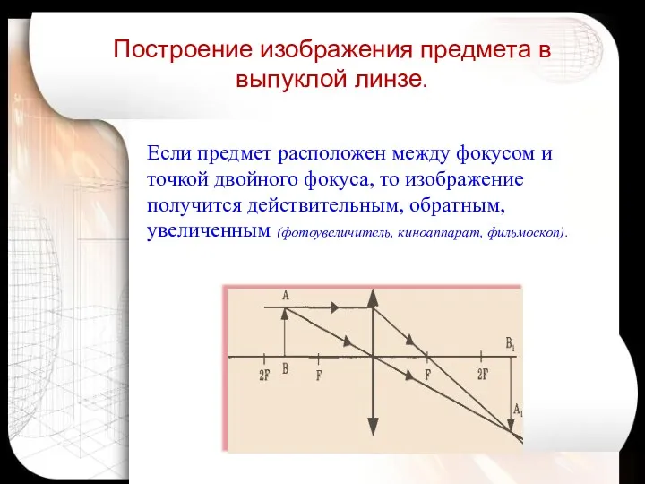 Если предмет расположен между фокусом и точкой двойного фокуса, то