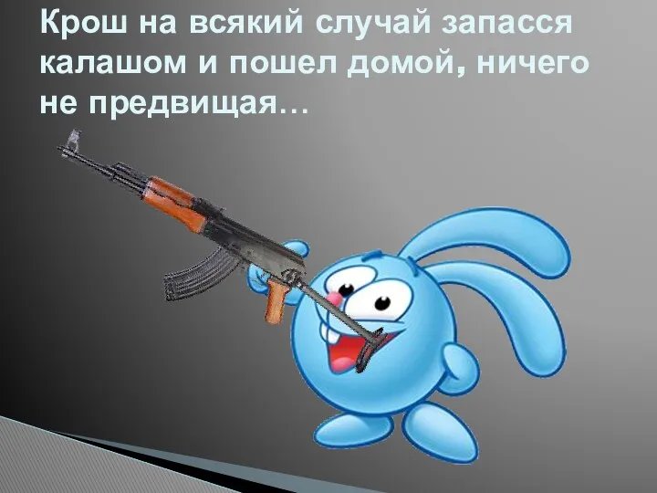 Крош на всякий случай запасся калашом и пошел домой, ничего не предвищая…