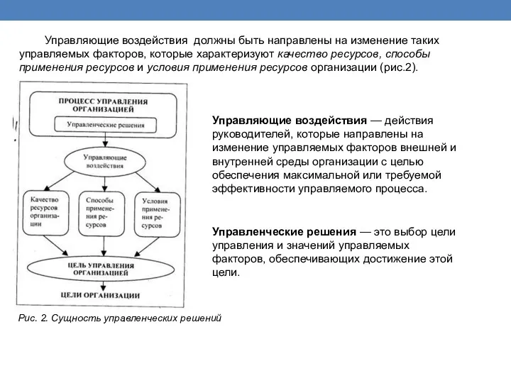 Управляющие воздействия должны быть направлены на изменение таких управляемых факторов,