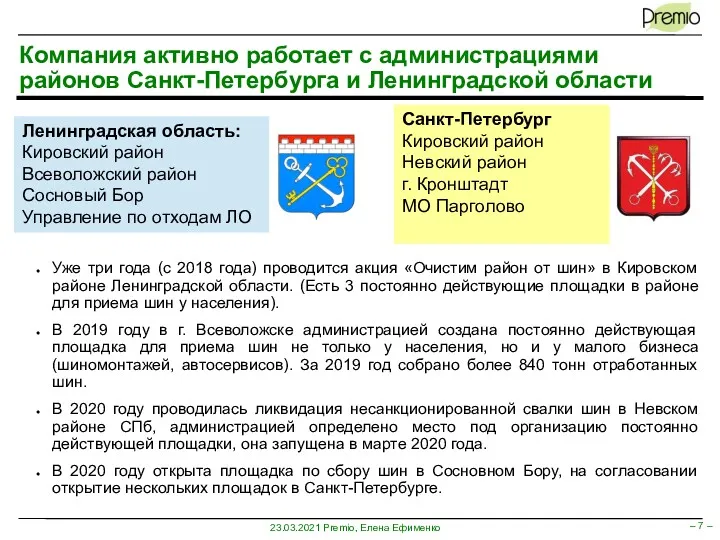 Компания активно работает с администрациями районов Санкт-Петербурга и Ленинградской области