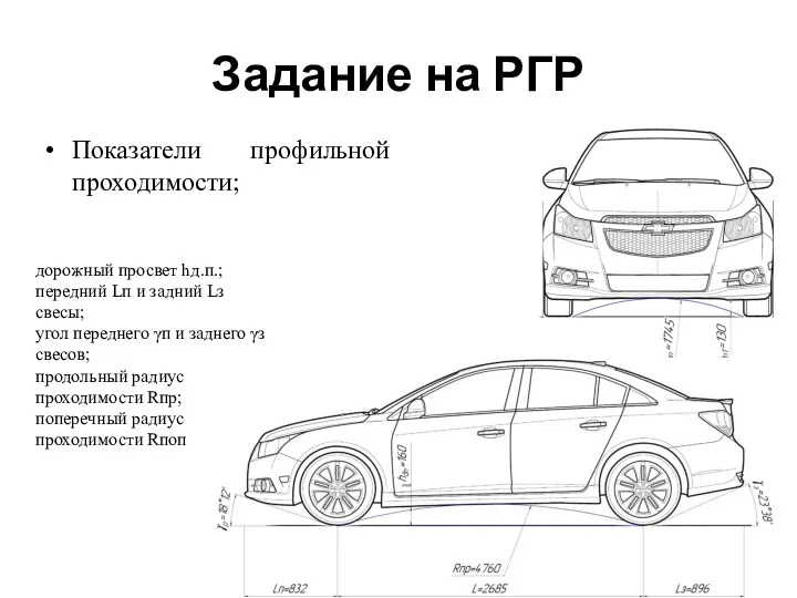 Задание на РГР Показатели профильной проходимости; дорожный просвет hд.п.; передний